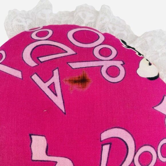 Vintage 1980s Betty Boop 15" Heart Pillow Pink Lace Handmade Doop Music Notes - Picture 9 of 14